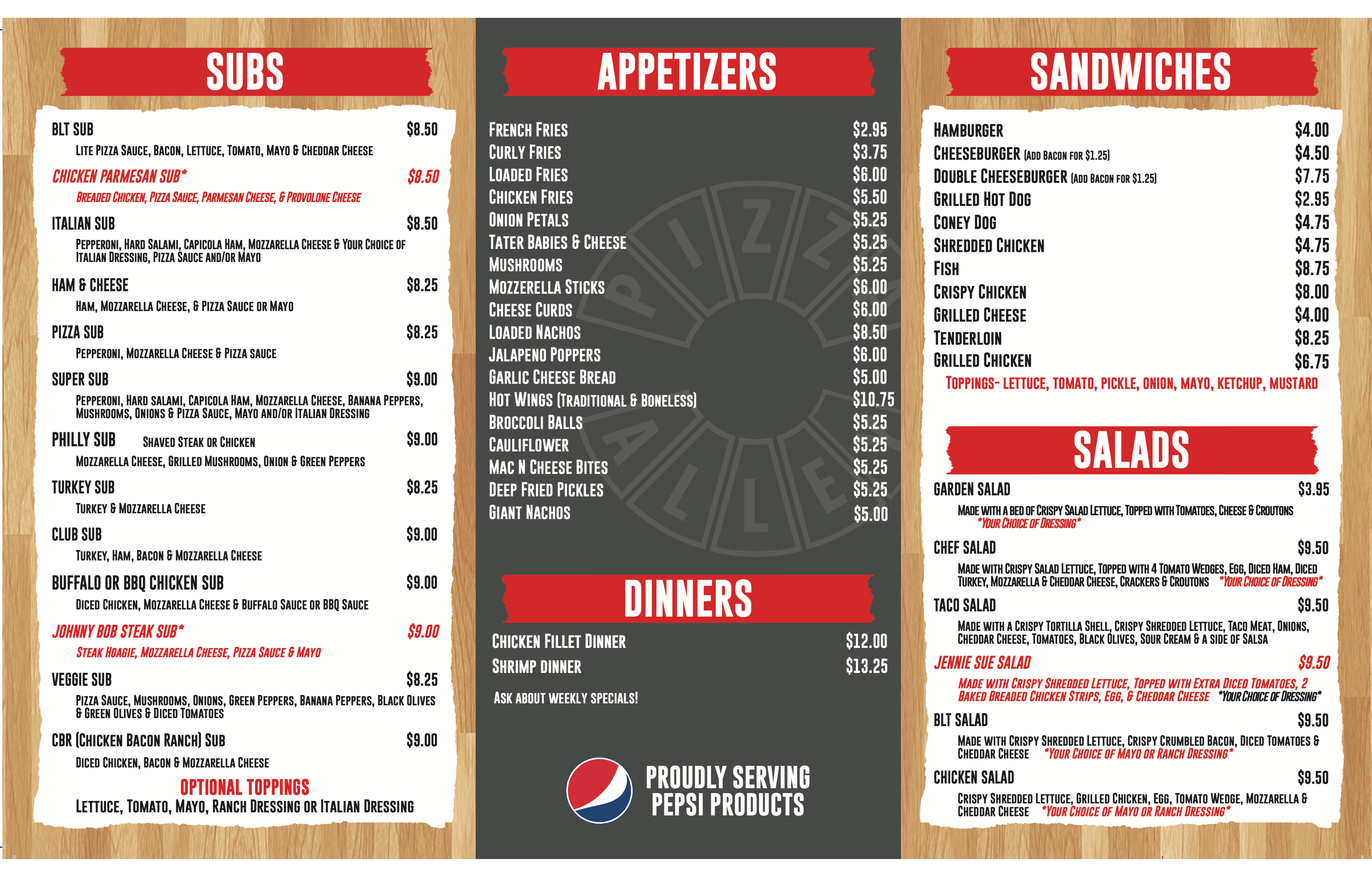 Pizza Alley Menu page 2